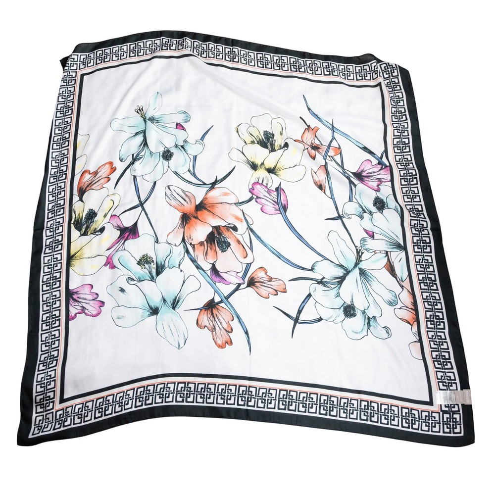 Chico's Square Scarf Womens White Floral Greek Key Border Excellent Accessory